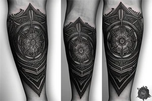 Roman gladiator arm sleeve with diamond and mandala tattoo idea
