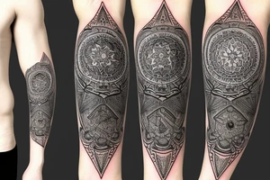 Roman gladiator arm sleeve with diamond and mandala tattoo idea