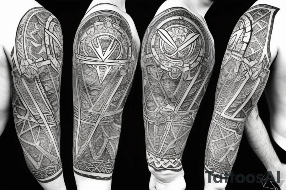 Roman gladiator with diamond and mandala arm sleeve tattoo idea Roman gladiator with diamond and mandala arm sleeve tattoo idea