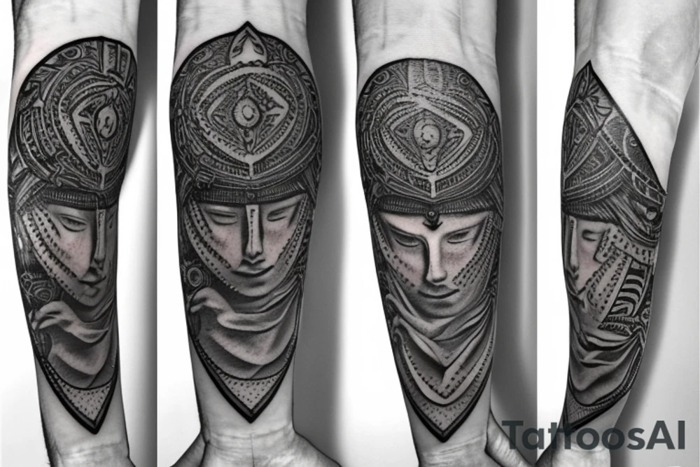 Roman gladiator with diamond and mandala arm sleeve tattoo idea Roman gladiator with diamond and mandala arm sleeve tattoo idea