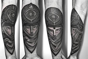 Roman gladiator with diamond and mandala arm sleeve tattoo idea