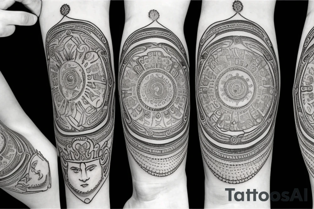 Roman emperor with diamond and mandala arm sleeve tattoo idea