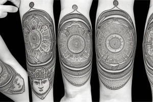 Roman emperor with diamond and mandala arm sleeve tattoo idea