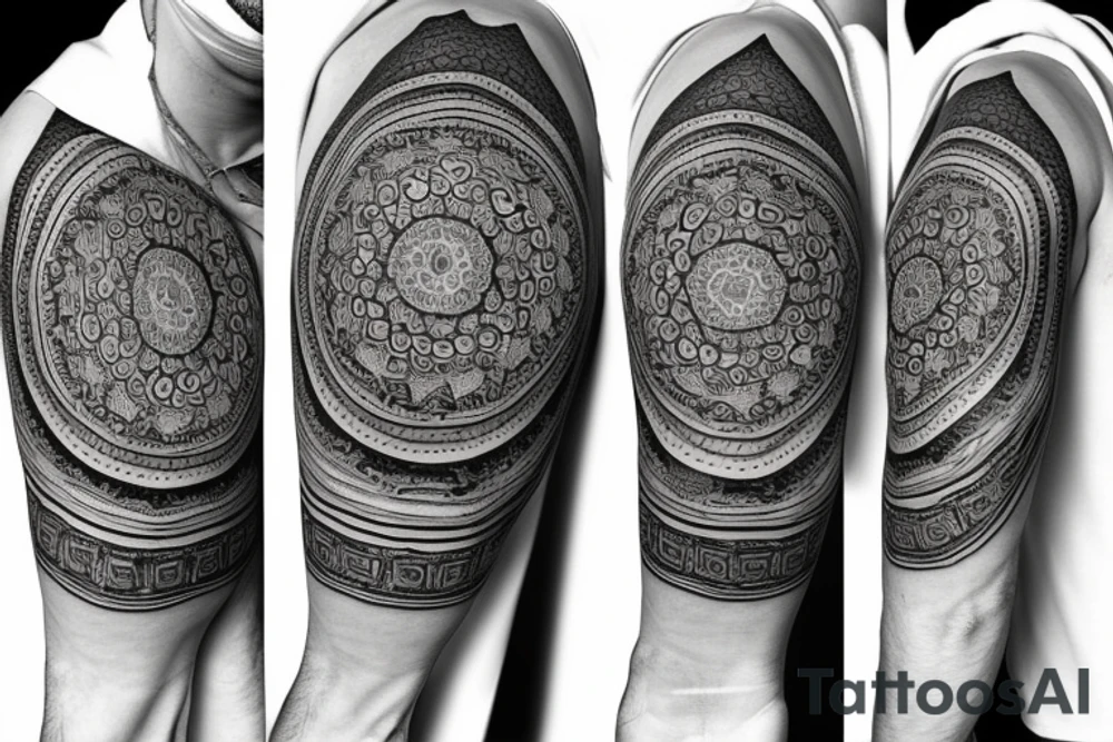 Roman emperor with diamond and mandala arm sleeve tattoo idea