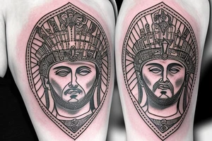 Roman emperor with diamond and mandala arm sleeve tattoo idea