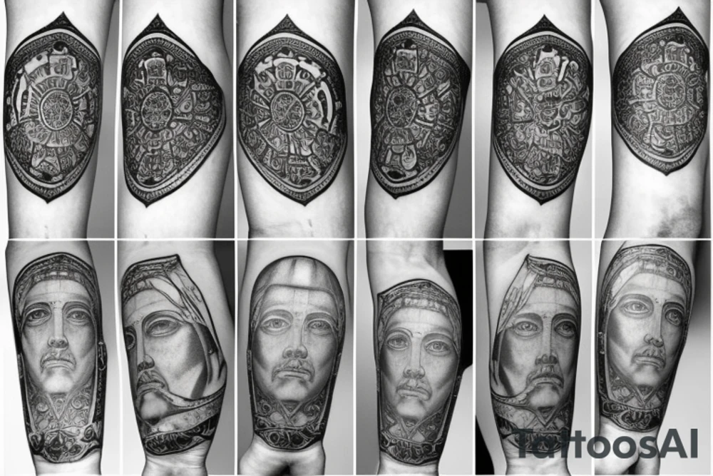 Roman emperor with diamond and mandala arm sleeve tattoo idea
