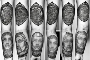 Roman emperor with diamond and mandala arm sleeve tattoo idea