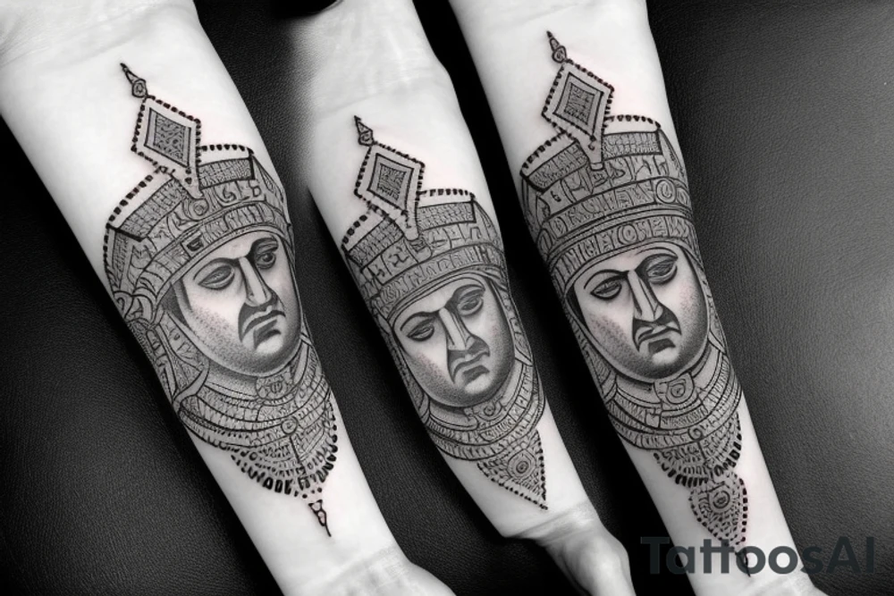 Roman emperor with diamond and mandala arm sleeve tattoo idea