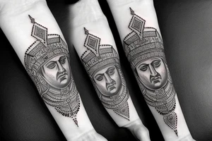 Roman emperor with diamond and mandala arm sleeve tattoo idea