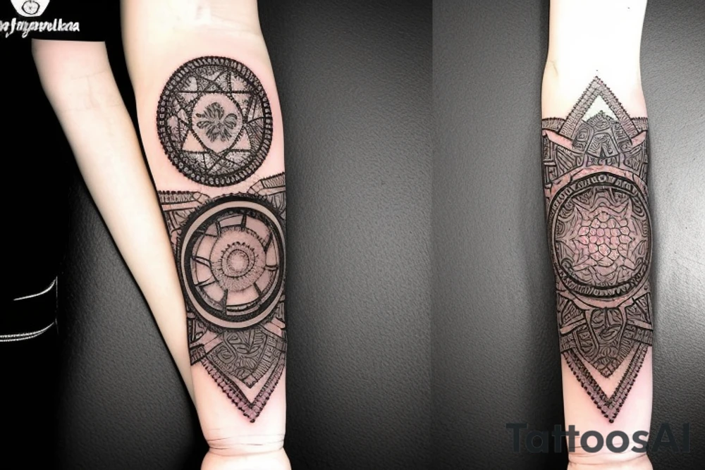 Roman emperor with diamond and mandala arm sleeve tattoo idea