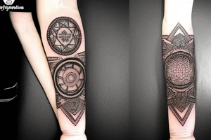 Roman emperor with diamond and mandala arm sleeve tattoo idea
