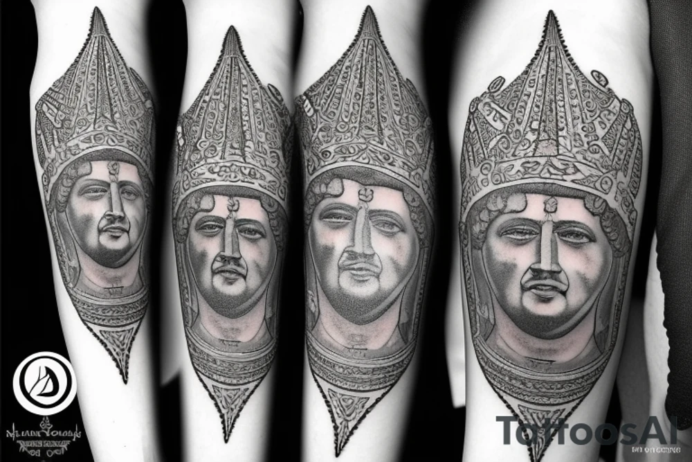 Roman emperor with diamond and mandala arm sleeve tattoo idea