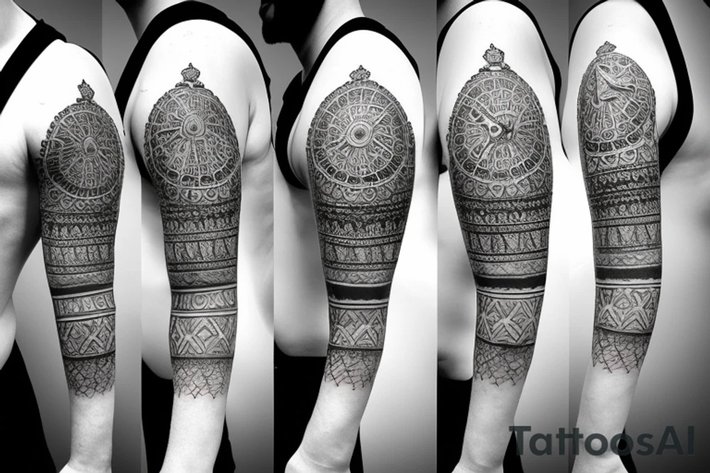 Roman emperor with diamond and mandala arm sleeve tattoo idea