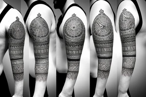 Roman emperor with diamond and mandala arm sleeve tattoo idea
