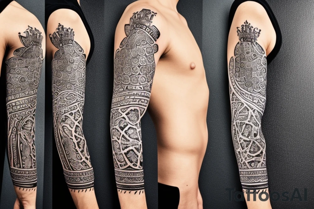 Roman emperor with diamond and mandala arm sleeve tattoo idea
