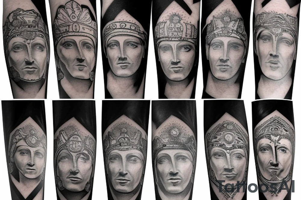 Roman emperor with diamond and mandala arm sleeve tattoo idea