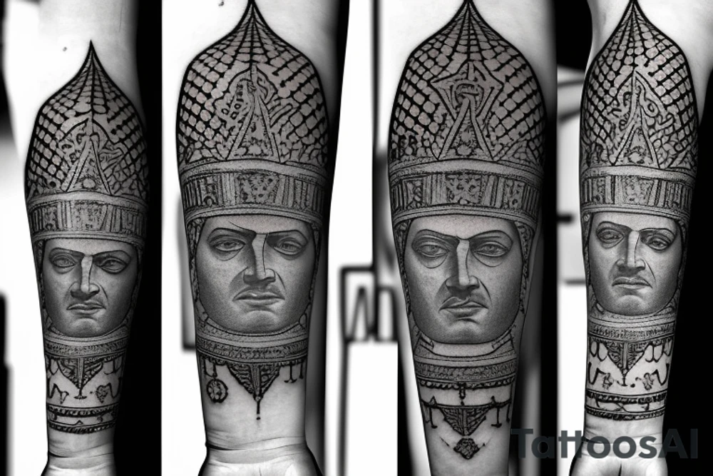 Roman emperor with diamond and mandala arm sleeve tattoo idea