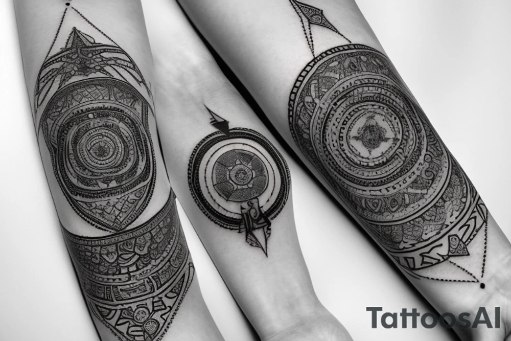 Roman emperor with diamond and mandala arm sleeve tattoo idea