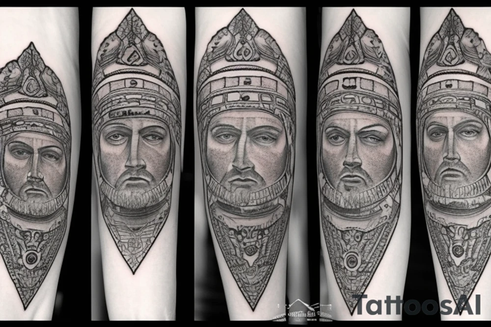 Roman emperor with diamond and mandala arm sleeve tattoo idea