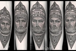 Roman emperor with diamond and mandala arm sleeve tattoo idea