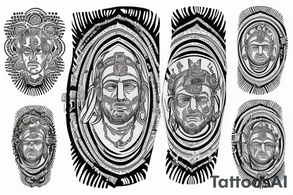 Roman emperor with diamond and mandala arm sleeve tattoo idea