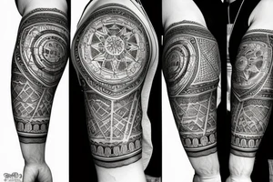 Roman warrior with diamond and mandala arm sleeve tattoo idea