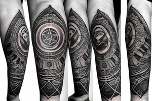 Roman warrior with diamond and spiritual mandala arm sleeve tattoo idea