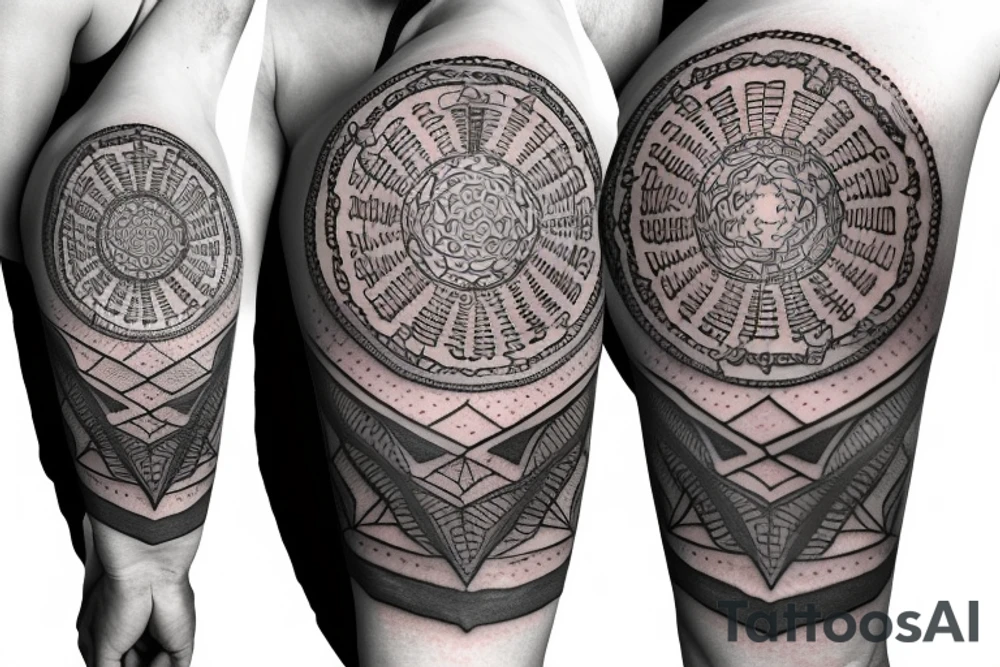 Roman warrior with diamond and spiritual mandala arm sleeve tattoo idea