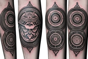 Roman warrior with diamond and spiritual mandala arm sleeve tattoo idea