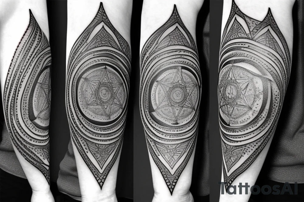 Roman warrior with diamond and spiritual mandala arm sleeve tattoo idea