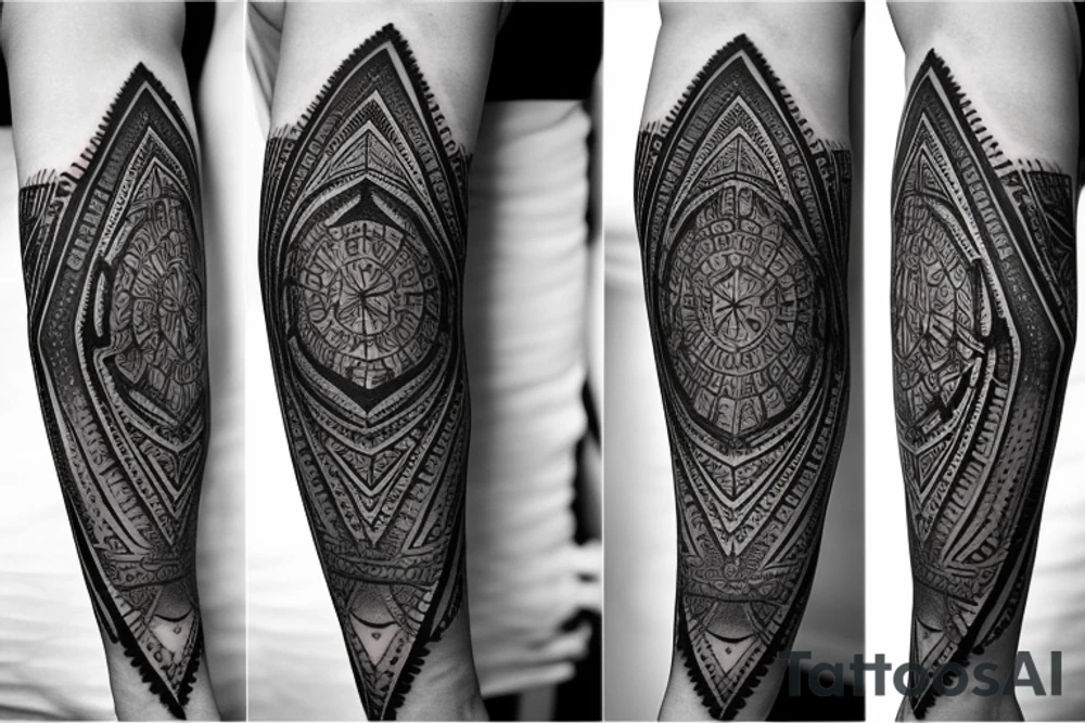 Roman warrior with diamond and spiritual mandala arm sleeve tattoo idea