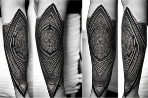Roman warrior with diamond and spiritual mandala arm sleeve tattoo idea