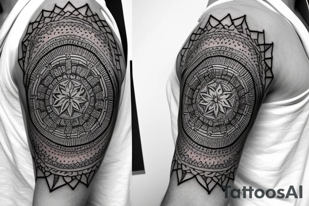 Roman warrior with diamond and spiritual mandala arm sleeve tattoo idea