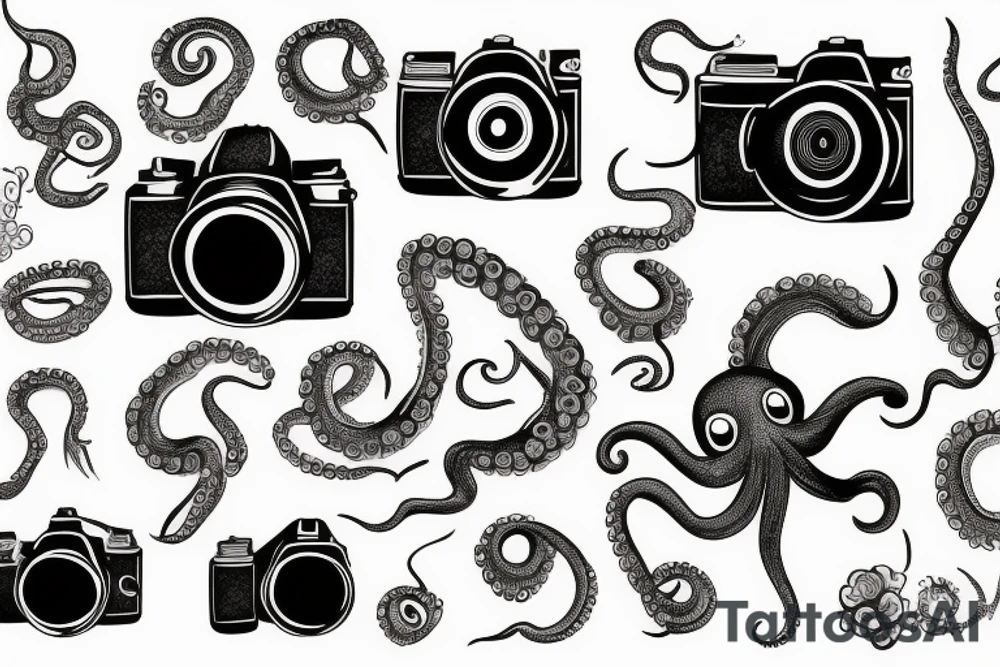 Camera with octopus and camera film tattoo idea