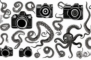 Camera with octopus and camera film tattoo idea
