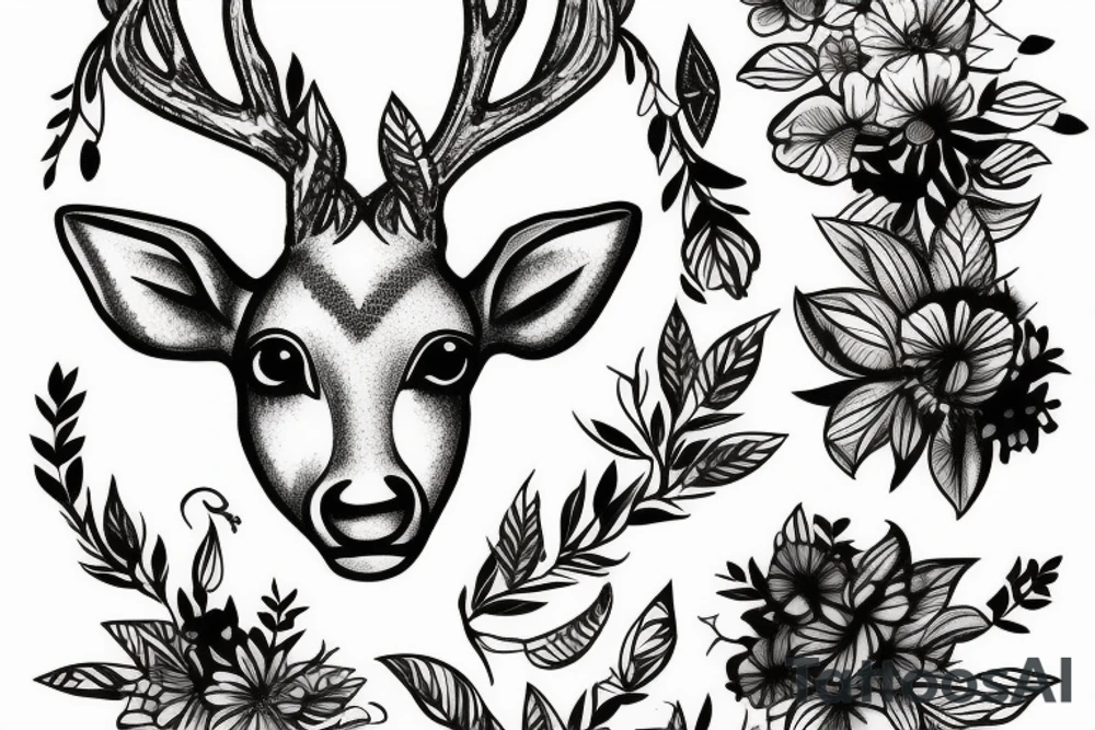 deer with flower tattoo idea
