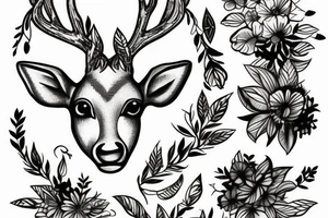 deer with flower tattoo idea