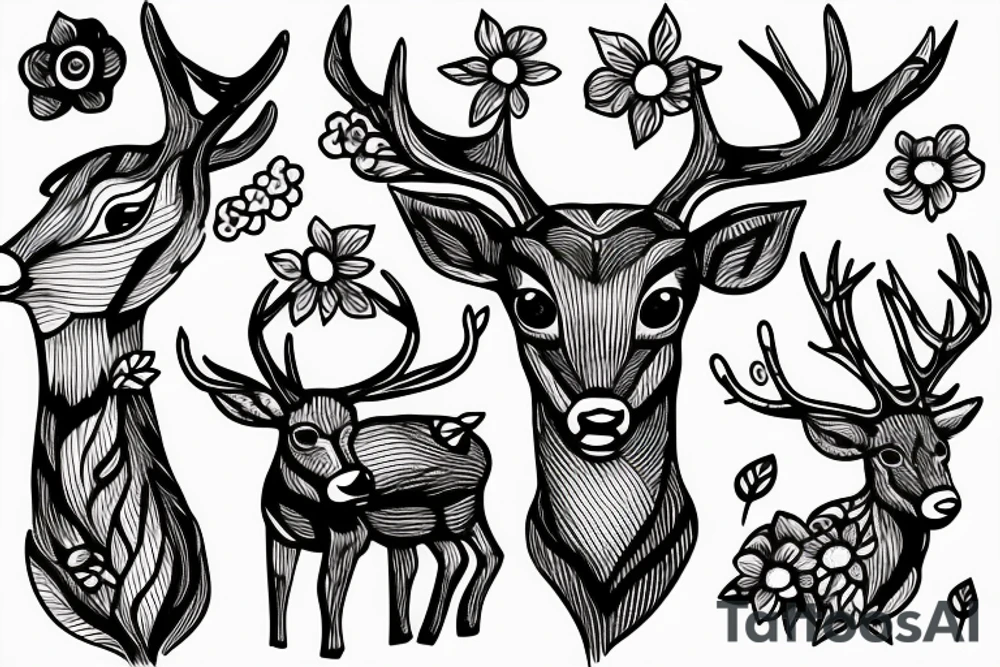 deer with flower tattoo idea