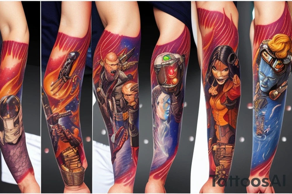 Guardians of the galaxy arm sleeve tattoo idea