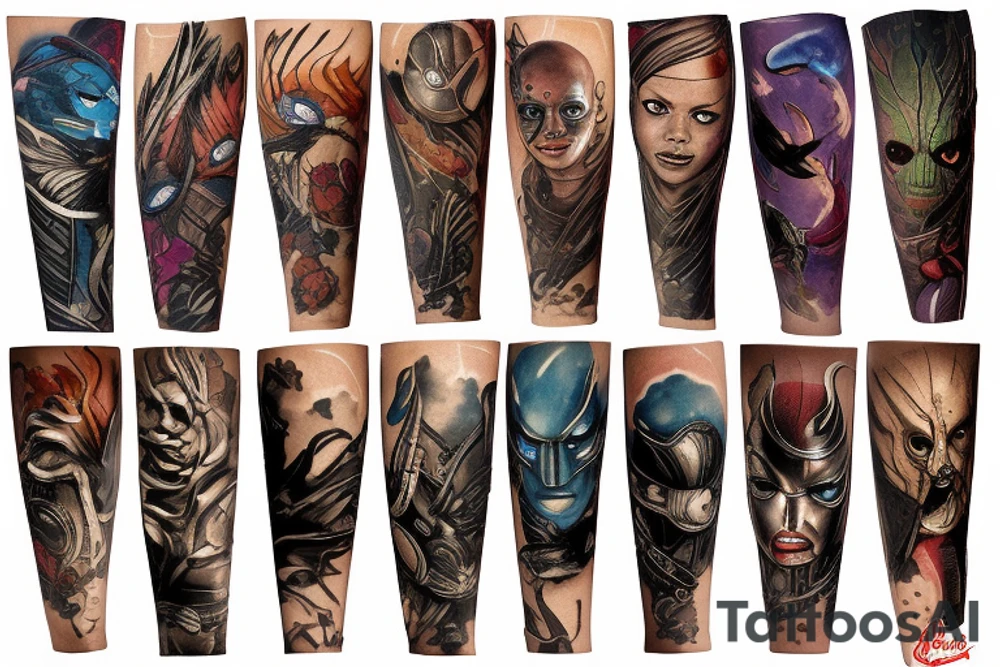 Guardians of the galaxy arm sleeve tattoo idea
