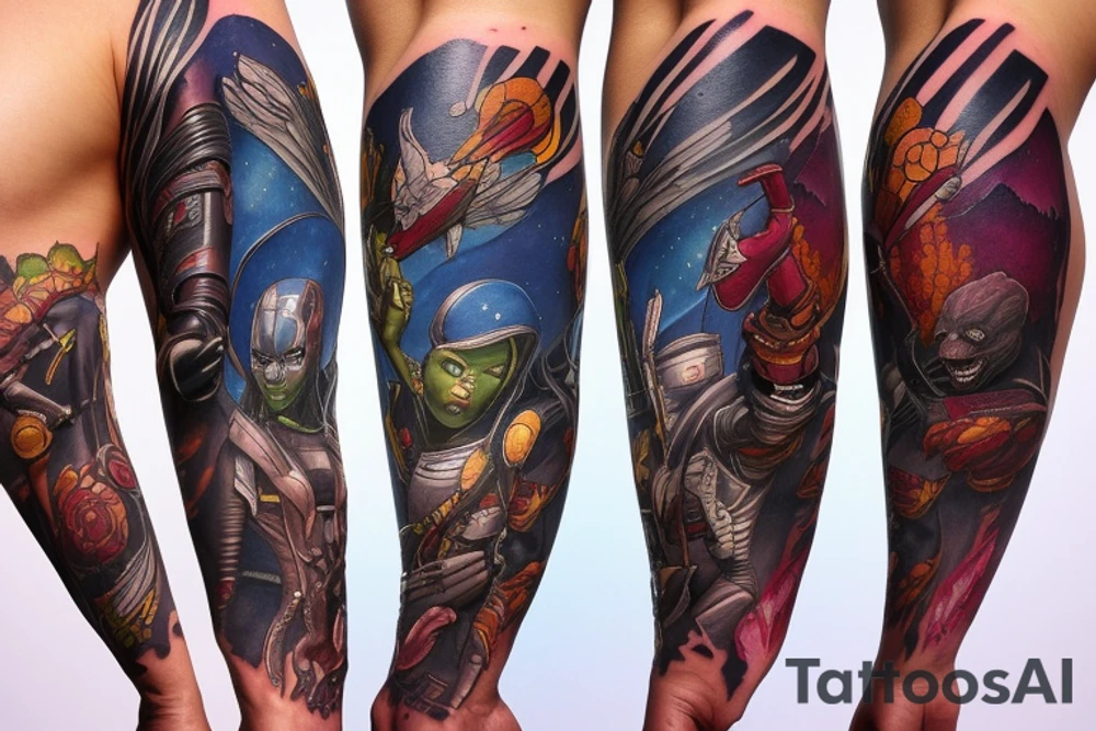 Guardians of the galaxy arm sleeve tattoo idea