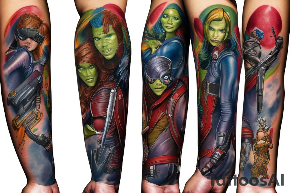 Marvels Guardians of the galaxy arm sleeve tattoo idea