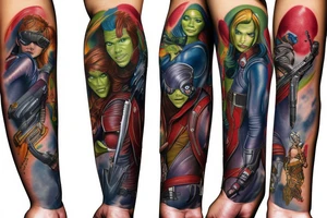 Marvels Guardians of the galaxy arm sleeve tattoo idea