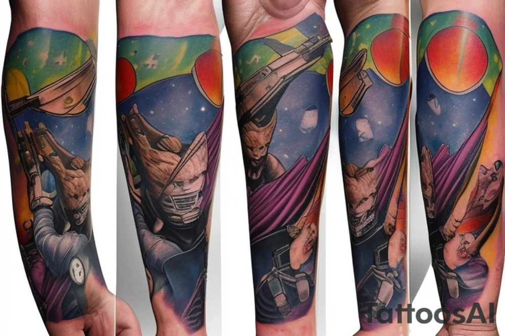 Marvels Guardians of the galaxy arm sleeve tattoo idea