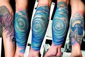 Ocean themed leg sleeve tattoo idea