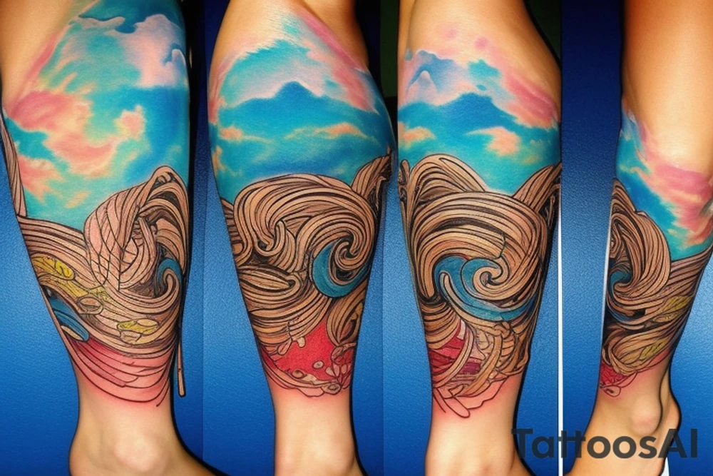 Ocean themed leg sleeve tattoo idea
