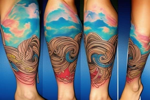 Ocean themed leg sleeve tattoo idea
