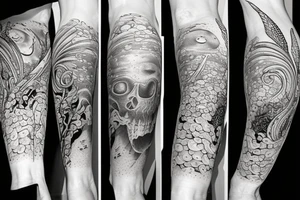 Ocean sea creatures themed leg sleeve tattoo idea