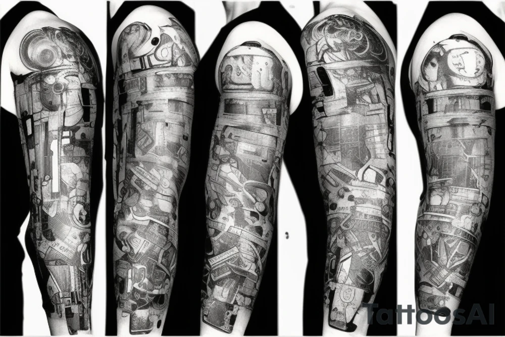 Cyberpunk sleeve, Electronics tattoo idea