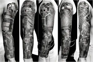Cyberpunk sleeve, Electronics, Edgy tattoo idea